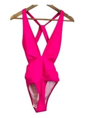 Cupshe Neon Pink Cross-Back One-Piece Swimsuit